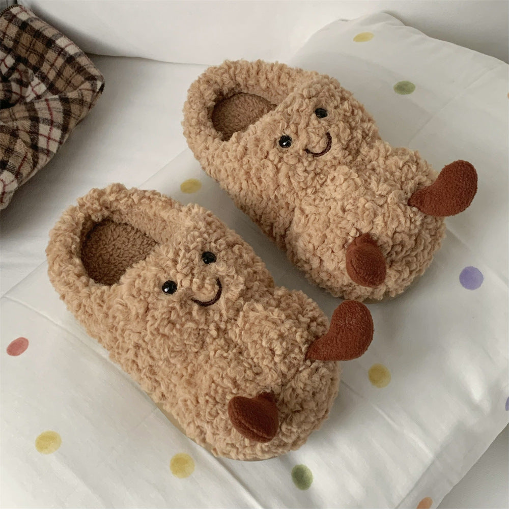 Creative Fun Peanut Indoor Home Warm Cotton Slippers for Women, Ins Plush Student Winter Comfortable Postpartum Shoes