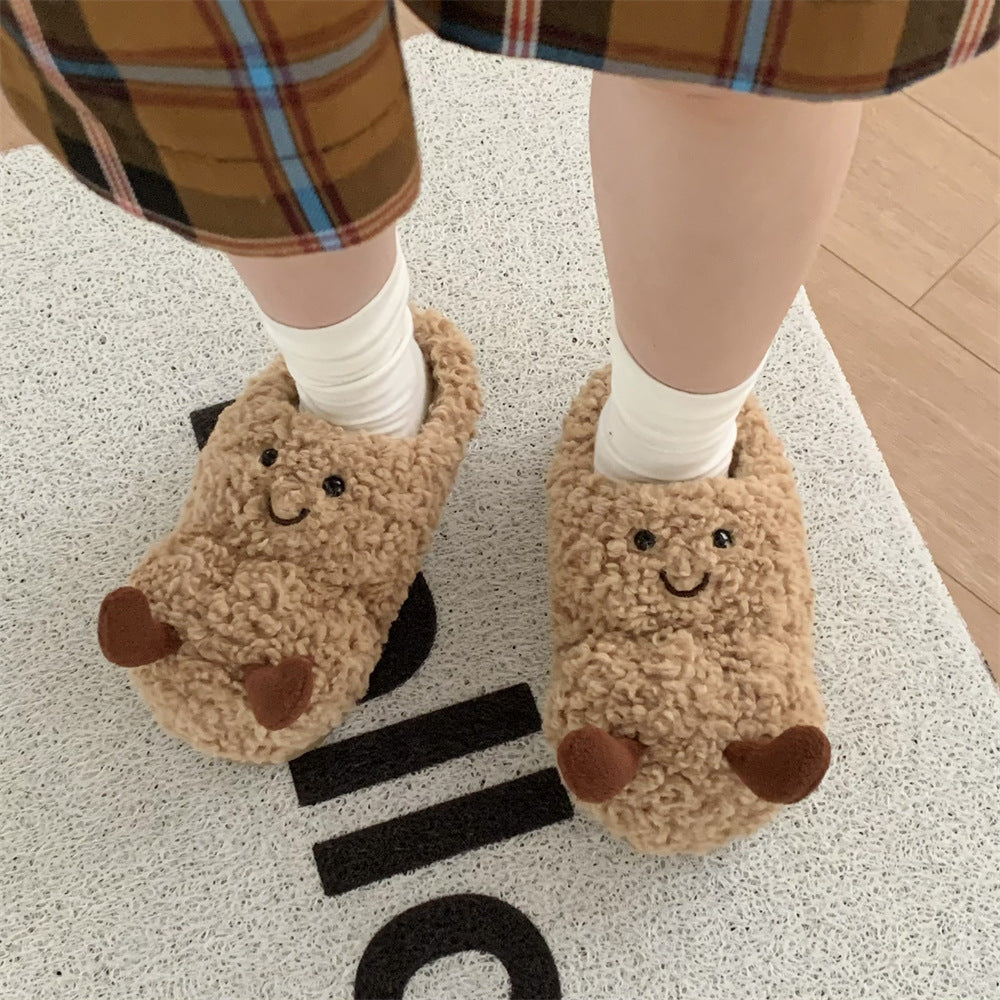 Creative Fun Peanut Indoor Home Warm Cotton Slippers for Women, Ins Plush Student Winter Comfortable Postpartum Shoes