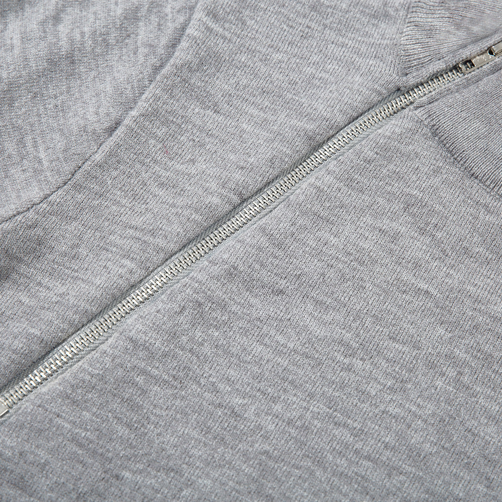 Chic Embroidered Zipper High Neck Sweater Versatile Layering Pullover