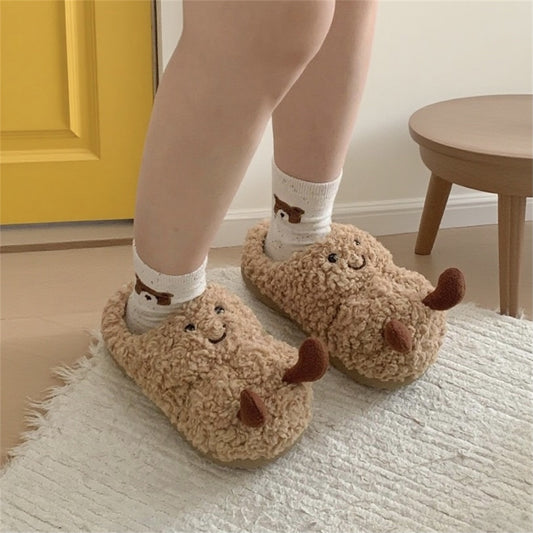 Creative Fun Peanut Indoor Home Warm Cotton Slippers for Women, Ins Plush Student Winter Comfortable Postpartum Shoes