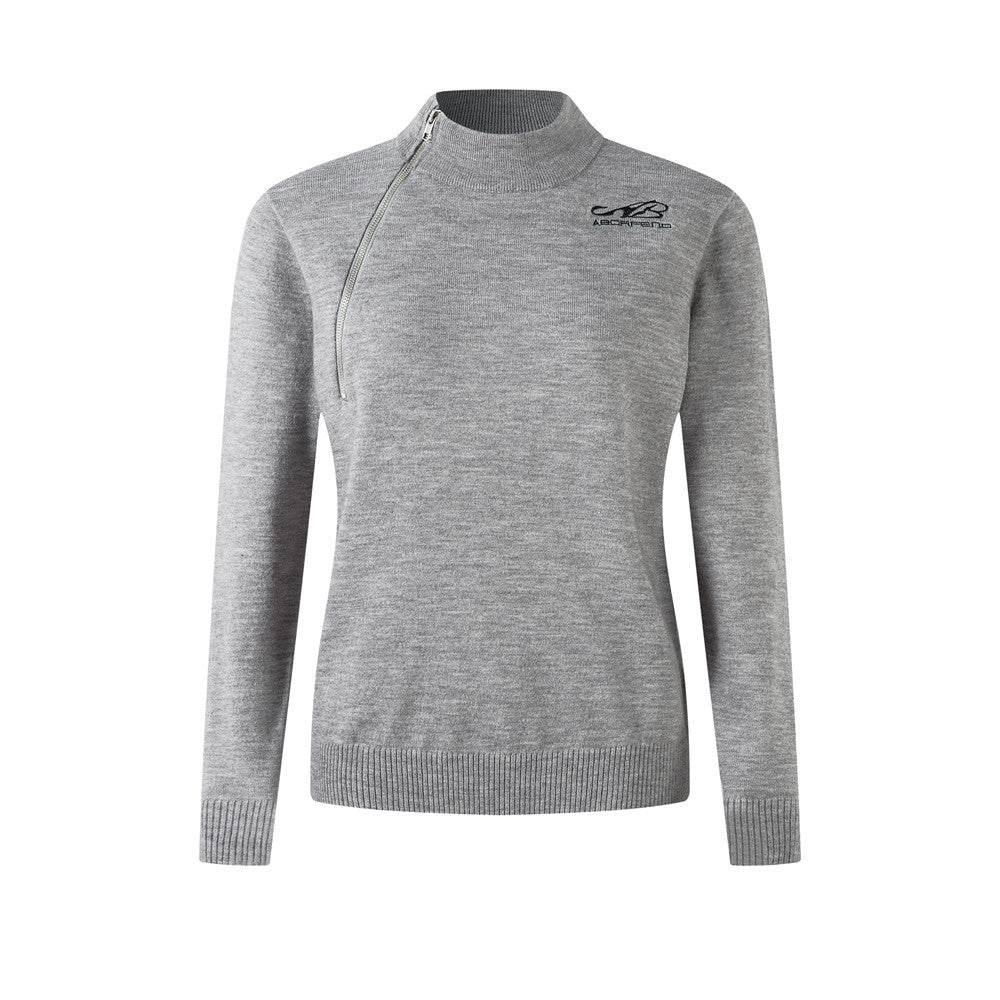 Chic Embroidered Zipper High Neck Sweater Versatile Layering Pullover